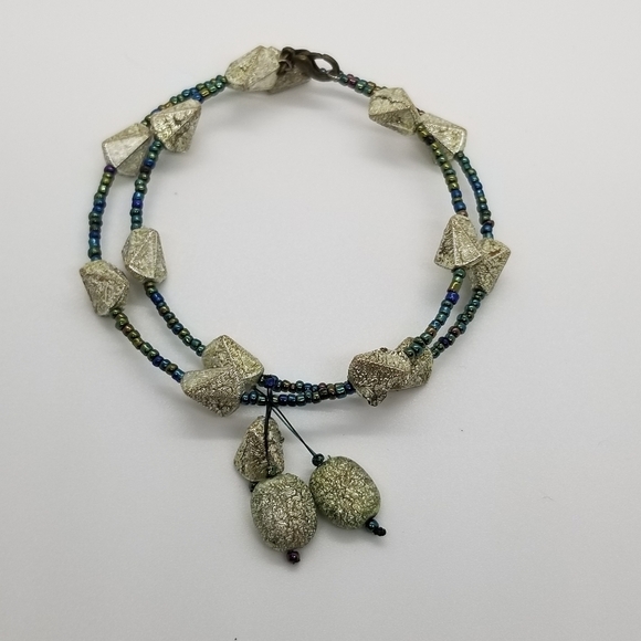 oil slick seed beed and silver wrap bracelet - Picture 1 of 3